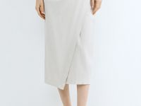 Льняная юбка миди с запахом, Бежевый