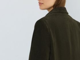 Однобортный жакет из вельвета, Зеленый