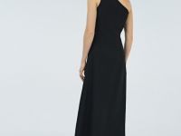 Платье миди изо льна на одно плечо, Черный