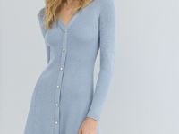 Вязаное платье мини, Голубой