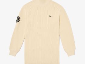 Женское трикотажное платье Lacoste с длинным рукавом и высоким воротом