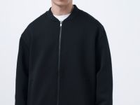 Бомбер на молнии из ткани интерлок, Черный