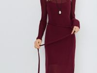 Вязаное платье с поясом, Фиолетовый