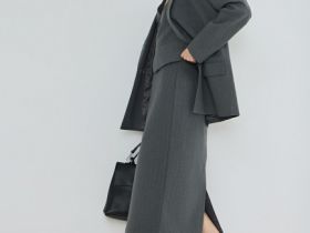 Прямая юбка миди, Серый