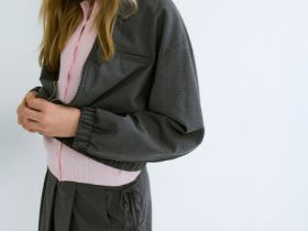 Укороченный жакет на молнии для девочек, Серый