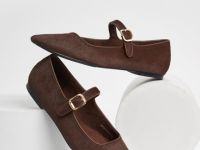 Балетки из натуральной кожи с ремешком, Коричневый