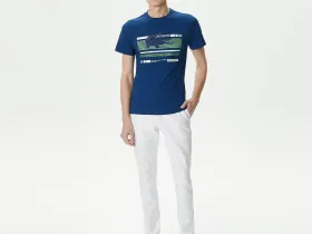 Мужская приталенная Футболка Lacoste с круглым вырезом