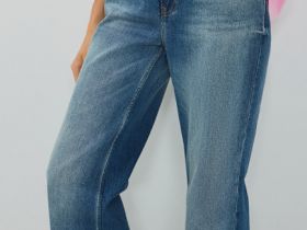 Широкие джинсы с высокой посадкой, Синий