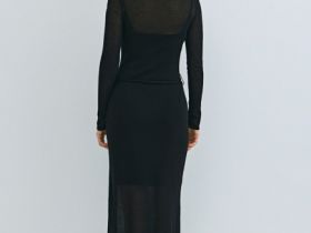 Вязаное платье с вырезом лодочкой, Черный