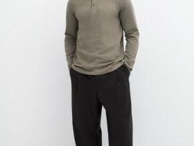 Лонгслив с воротником хенли, Бежевый