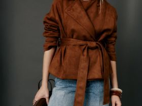 Куртка из искусственной замши с поясом, Желтый