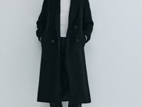 Длинное двубортное пальто из шерсти, Черный