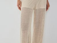 Широкие брюки из структурной ткани, Бежевый