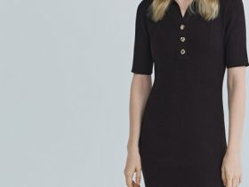 Платье в рубчик с воротником поло, Коричневый