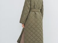 Длинное стёганое пальто с поясом, Желтый