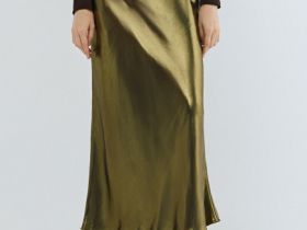 Юбка из ткани с эффектом жидкого золота, Золотой