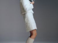 Пушистая мини-юбка из твида с пайетками и бисером, Белый