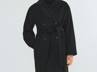 Длинное двубортное пальто с поясом, Черный