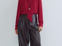 Брюки О-силуэта из искусственной кожи, Фиолетовый