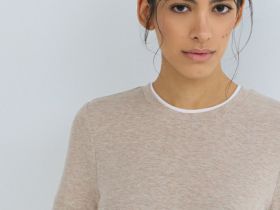 Футболка с контрастной окантовкой, Бежевый