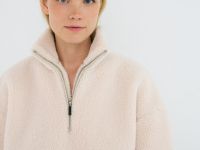 Толстовка из шерпы с воротником на молнии, Бежевый