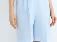 Шорты-бермуды со складками, Голубой