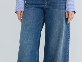 Ультраширокие джинсы с высокой посадкой, Синий