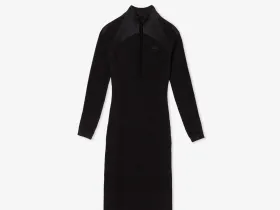 Женское облегающее длинное платье Lacoste на молнии с длинным рукавом