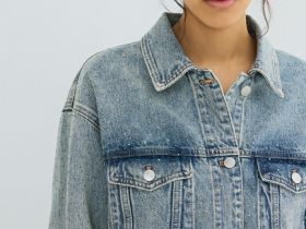 Джинсовая куртка со стразами, Голубой