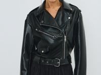 Короткая косуха из искусственной кожи, Черный