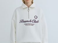 Свитшот с принтом и воротником на молнии, Бежевый