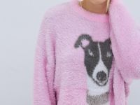 Пушистый джемпер с принтом собаки, Розовый