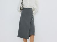Прямая юбка миди на запах, Серый
