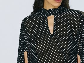 Блузка из шифона с рукавом разрезом и бантом, Черный