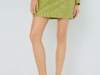 Мини-юбка из твида с пайетками, Зеленый