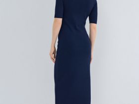 Вязаное платье с V-вырезом, Синий