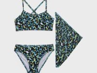 Комплект трикотажный для девочек: купальный костюм, парео