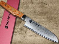 Кухонный нож Shimomura Сантоку 160 мм, сталь VG-10 в обкладах из дамаска, рукоять Pakka wood