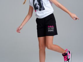 Комплект трикотажный для девочек: фуфайка (футболка), шорты