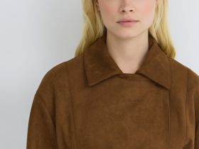 Куртка из искусственной замши с поясом, Желтый