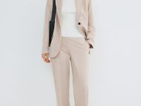 Прямые брюки из трикотажа, Бежевый