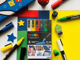 Набор маркеров UNI POSCA PC-3M "Стандартные цвета" 6 шт 0,9-1,3 мм, в пластиковой упаковке