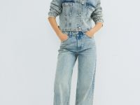 Широкие джинсы со стразами, Голубой