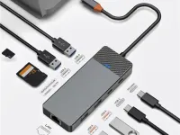 Адаптер WIWU Linker 9 в 1 USB-C HUB на 2xUSB 3.1/2xUSB 2.0/Type-C/SD/TF/LAN/PD(100W) (A923RPT) (Grey)
