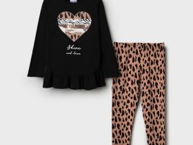 Комплект трикотажный для девочек: фуфайка (футболка с длинными рукавами), брюки (легинсы)