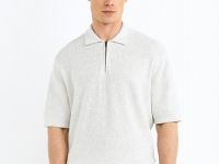 Поло из текстурной ткани с молнией, Серый