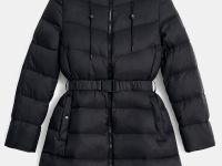 Пуховое полупальто с поясом приталенного силуэта