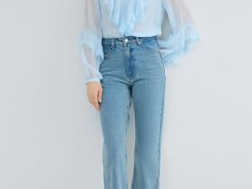 Прямые джинсы с высокой посадкой, Голубой