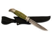 Финка НКВД, дамаск, стабилизированная зеленая карельская береза