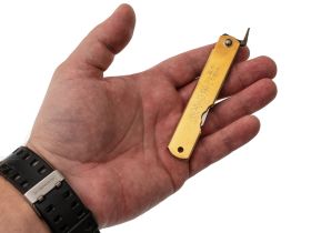 Нож складной Higonokami, 80 мм, сталь AoGami 3 слоя, рукоять латунь, золотистый